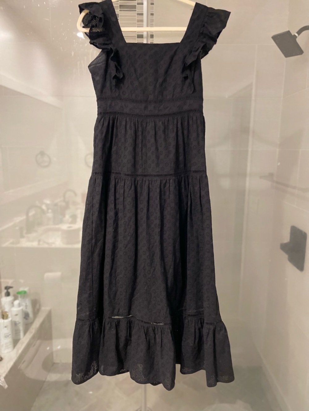 Ann Taylor Black Eyelet Maxi Dress with Ruffle Straps